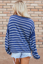 Load image into Gallery viewer, Sky Blue Stripe Drop Shoulder Casual Sweater
