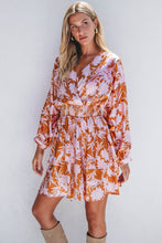 Load image into Gallery viewer, Brown Floral Puff Sleeve Smocked Waist Layered Dress
