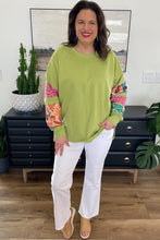 Load image into Gallery viewer, Green Plus Size Printed Patchwork Sleeve Split Sweatshirt
