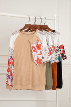 Load image into Gallery viewer, Laurel Green Floral Patchwork Long Sleeve Ribbed Blouse
