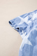 Load image into Gallery viewer, Sky Blue Stars Frayed Hem Collared Short Sleeve Denim Dress
