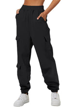 Load image into Gallery viewer, Black Solid Multi Pockets Elastic High Waist Active Pants
