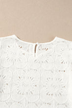 Load image into Gallery viewer, White Flower Eyelet Jacquard Keyhole Flounce Sleeve Top
