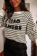 Load image into Gallery viewer, Black Stripe CIAO AMORE Graphic Buttoned Pullover Sweatshirt
