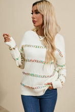 Load image into Gallery viewer, White Colorful Crossed Stitch Drop Shoulder Sweater
