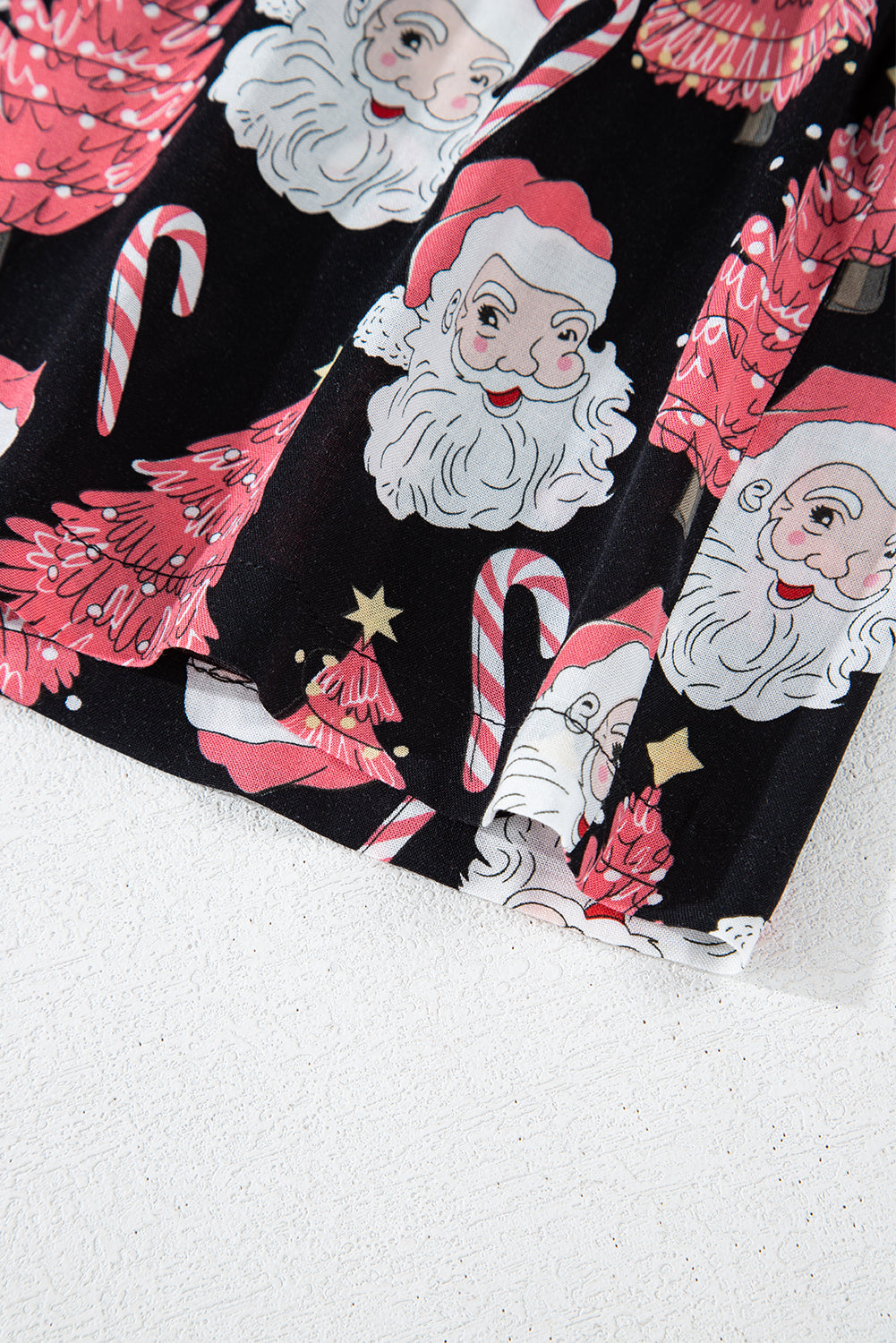 Black Christmas Santa Printed Two Piece Pajamas Set