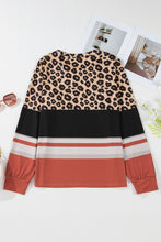 Load image into Gallery viewer, Khaki Leopard Color Block Crewneck Long Sleeve Top
