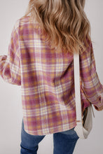 Load image into Gallery viewer, Pink Plaid Print Chest Pocket Long Sleeve Shacket
