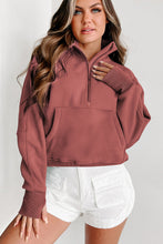 Load image into Gallery viewer, Sea Green Fleece Lined Zip Up Stand Collar Thumbhole Sleeve Sweatshirt
