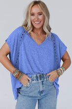 Load image into Gallery viewer, Sky Blue Crochet Lace Detail Oversized Tee
