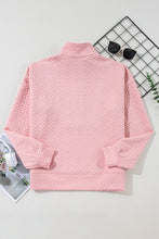 Load image into Gallery viewer, Light Pink Solid Textured Half Zipper Collared Sweatshirt
