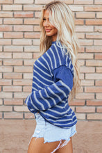 Load image into Gallery viewer, Sky Blue Stripe Drop Shoulder Casual Sweater
