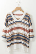 Load image into Gallery viewer, Multicolour Striped Hollow Out Half Sleeve Knitted Sweater
