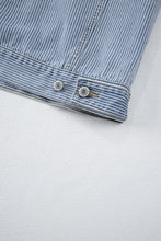 Load image into Gallery viewer, Sky Blue Stripe Washed Oversize Pocketed Denim Jacket
