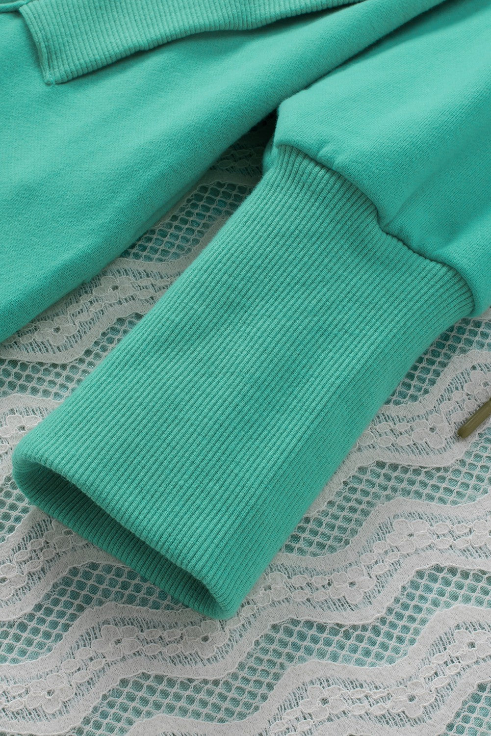 Green Batwing Sleeve Pocketed Henley Hoodie