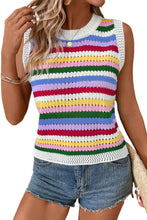 Load image into Gallery viewer, Multicolour Striped Knitted Eyelet Slim Sweater Vest
