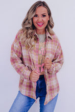 Load image into Gallery viewer, Pink Plaid Print Chest Pocket Long Sleeve Shacket
