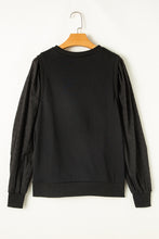 Load image into Gallery viewer, Black Textured Patchwork Round Neck Sweatshirt
