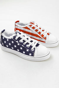 Blue American Flag Lace-up Canvas Flat Shoes