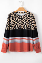 Load image into Gallery viewer, Khaki Leopard Color Block Crewneck Long Sleeve Top
