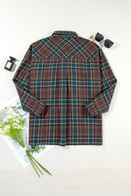 Load image into Gallery viewer, Brown Plaid Print Chest Pockets Buttoned Shirt Jacket
