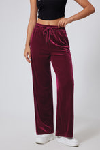 Load image into Gallery viewer, Burgundy Solid Drawstring Waist Wide Leg Pants
