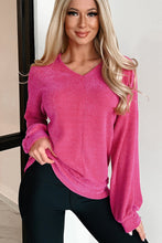 Load image into Gallery viewer, Rose Red Textured Long Sleeve V Neck Top
