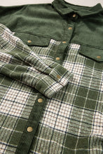 Load image into Gallery viewer, Blackish Green Snap Buttons Colorblock Plaid Shacket
