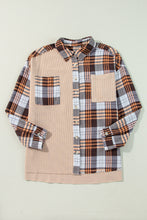 Load image into Gallery viewer, Khaki Thermal Knit Plaid Patchwork Shacket
