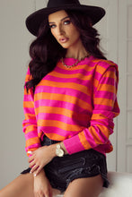 Load image into Gallery viewer, Rose Stripe Shoulder Pad Round Neck Sweater
