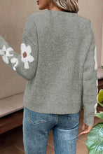 Load image into Gallery viewer, Light Grey Flower Sleeve Drop Shoulder Sweater
