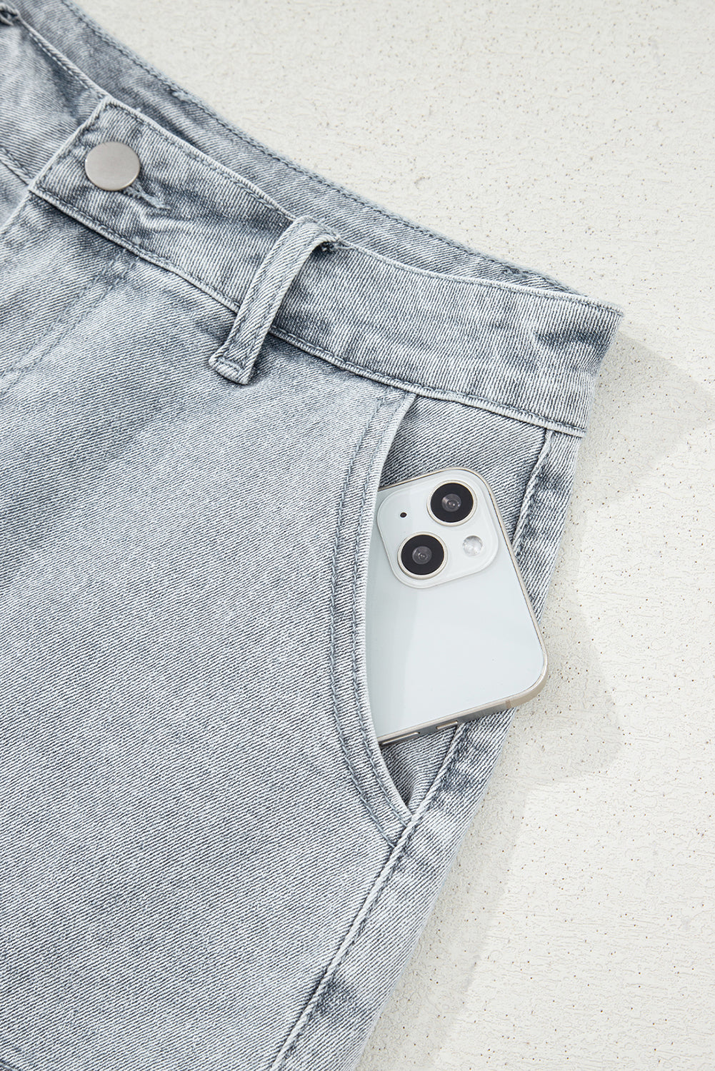 Dusk Blue Scalloped Hemline Acid Wash High Waist Denim Shorts