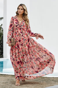 Multicolor Wild Lotus Ruffle Tiered Maxi Dress