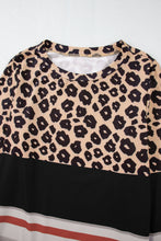 Load image into Gallery viewer, Khaki Leopard Color Block Crewneck Long Sleeve Top
