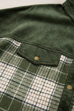 Load image into Gallery viewer, Blackish Green Snap Buttons Colorblock Plaid Shacket
