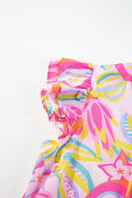 Load image into Gallery viewer, Pink Abstract Floral Ruffle Trim Flutter Sleeve Buttoned Dress
