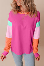 Load image into Gallery viewer, Green Colorblock Patchwork Long Sleeve Loose Top
