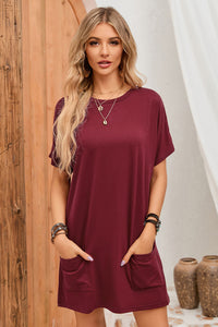 Gray Side Pockets Short Sleeve Tunic Top