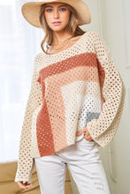 Load image into Gallery viewer, Apricot Pointelle Knit Colorblock Baggy Sweater
