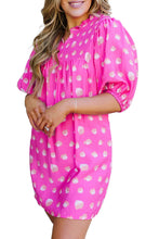 Load image into Gallery viewer, Bright Pink Printed Shirred Yoke Half Puff Sleeve Dress
