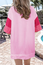 Load image into Gallery viewer, Pink Stripe Colorblock Patchwork Short Sleeve T Shirt Dress
