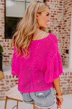 Load image into Gallery viewer, Rose Red Pointelle Knit Scallop Edge Short Sleeve Top
