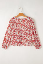 Load image into Gallery viewer, Red Floral Print Long Sleeve Open Back Blouse
