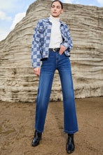 Load image into Gallery viewer, Light Blue Checkered Patchwork Button up Denim Jacket
