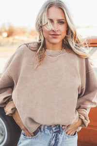 Smoke Gray Ribbed Corduroy Oversized Sweatshirt