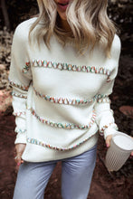 Load image into Gallery viewer, White Colorful Crossed Stitch Drop Shoulder Sweater
