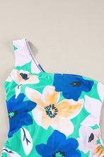 Load image into Gallery viewer, Green Floral Print Ruched Cut Out One Shoulder Monokini
