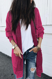 Yellow Plaid Knitted Long Open Front Cardigan