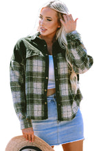 Load image into Gallery viewer, Blackish Green Snap Buttons Colorblock Plaid Shacket
