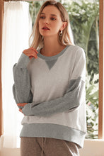 Load image into Gallery viewer, Light Grey Color Block Thumbhole Sleeve Drop Shoulder Sweatshirt
